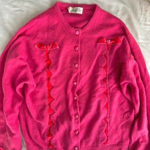 Vintage bow hot pink button-up sweater
